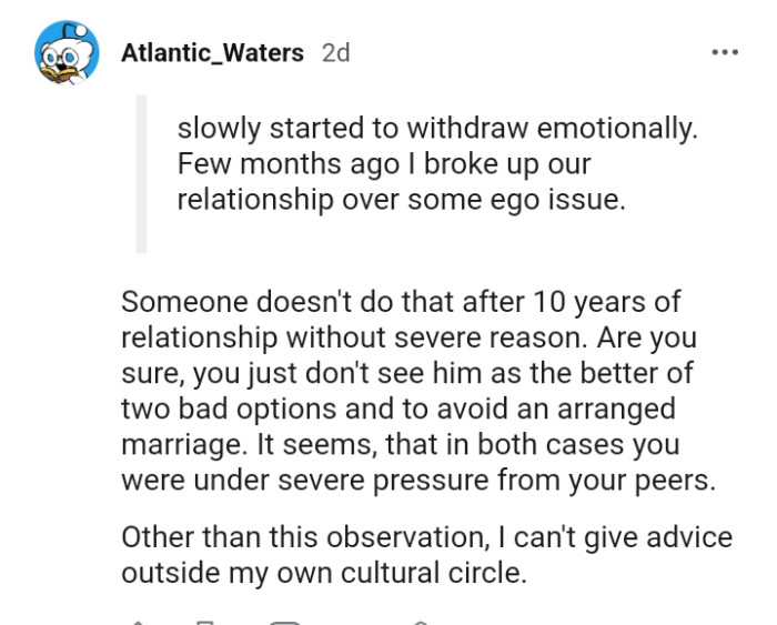 Seeing him as the better of two bad options and to avoid an arranged marriage.