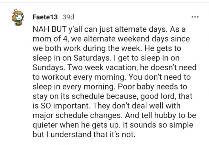 Baby needs to stay on its schedule
