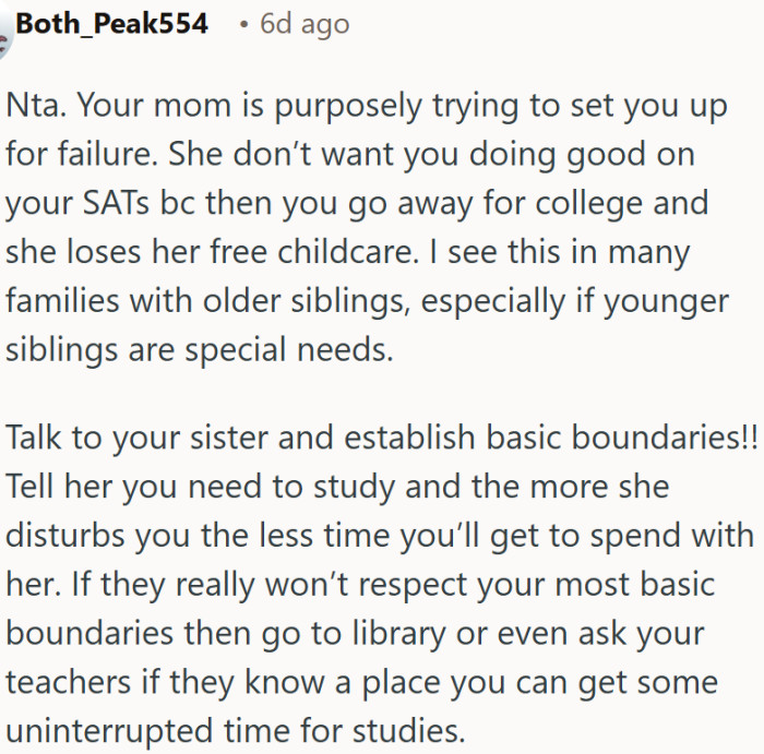 Maternal manipulation to prevent college independence and keep a live-in sitter