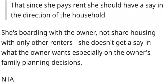 14. A tenant can't make family planning decisions for a landlord.