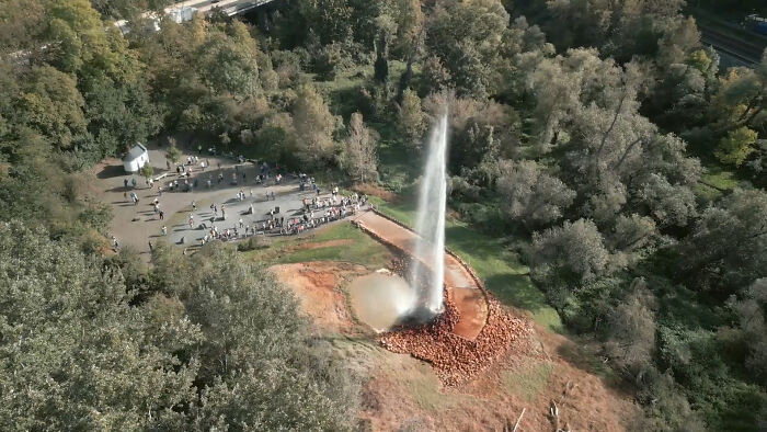 Germany’s man-made cold-water geyser shoots over 200 feet into the air.