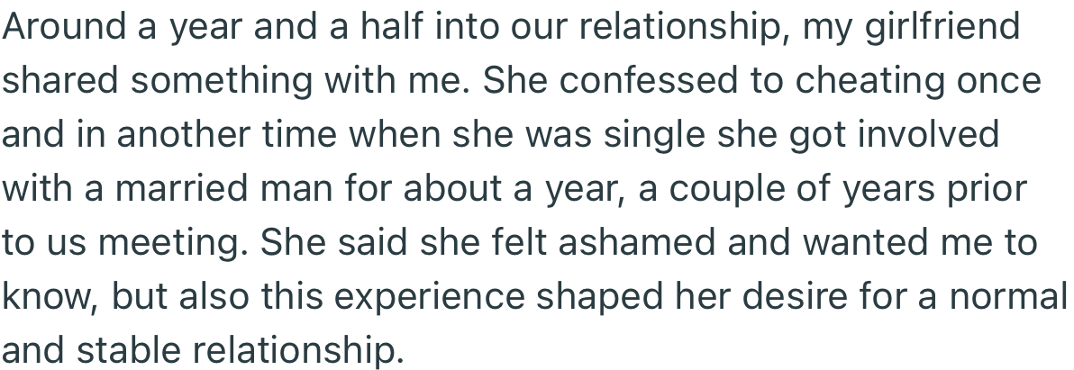 Just when OP was cruising on cloud nine, his girlfriend made a staggering confession