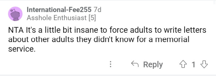 OP's letter would be a shame if it were read out loud, knowing they are not close.