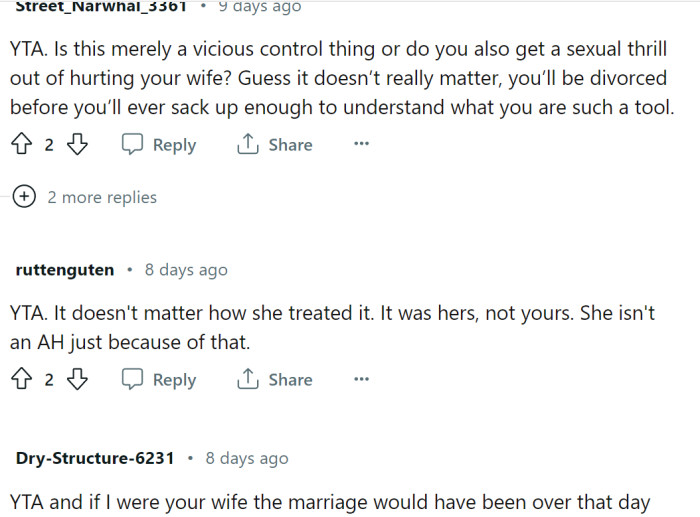 And the dedicated Reddit judges come in. They would file for a divorce since OP is such a bad, bad man.