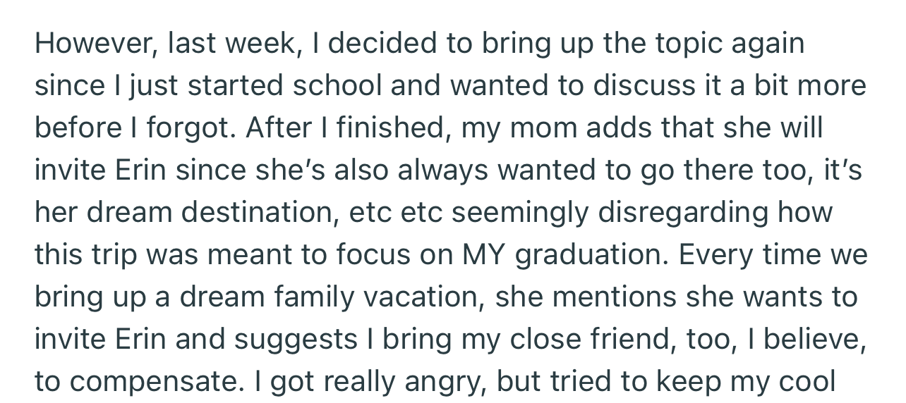 OP didn’t want Erin joining them on the trip to Japan, as it was supposed to be a “family only” vacation