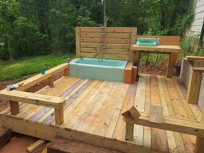 "My Wife Wanted An Outdoor Bathroom For The Kids"