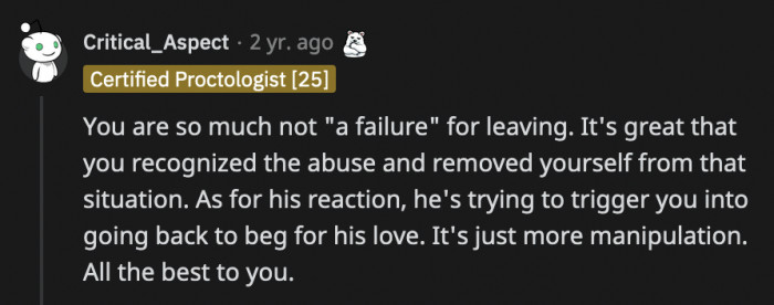 She shouldn't feel like a failure for leaving a marriage with an abusive man