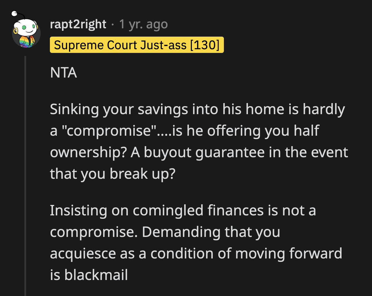 He didn't even consider OP's stability. She was about to move to a new country without a job. That was the worst possible time for her to deplete her savings.