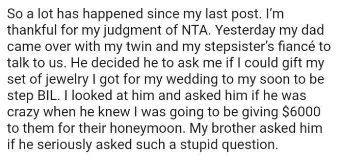 Update - AITA for laughing at my stepsister?
