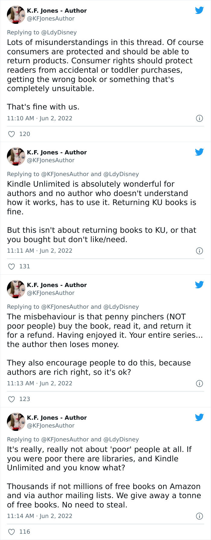 Author K.F. Jones has also stepped in to explain the situation to those who still don't understand.