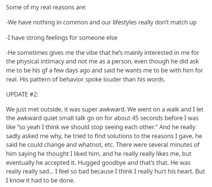 This is where she describes what happened and how their conversation went, as well as an update on the situation after speaking with him for the first time.