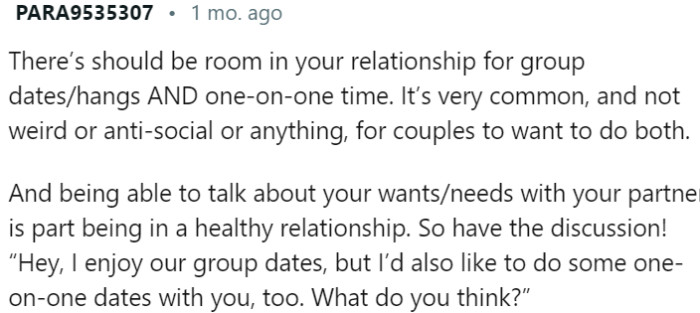 Balancing group activities and one-on-one time in a relationship is essential