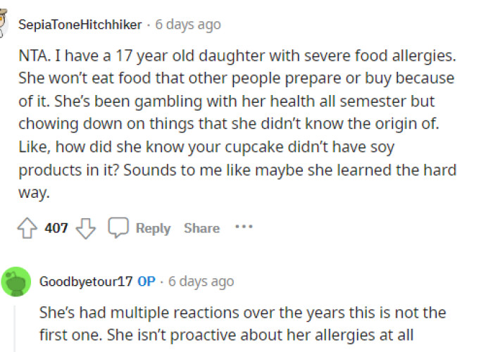 Some others even shared their experiences with allergic reactions and how they were handled in their own lives.
