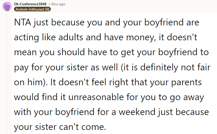 NTA just because you and your boyfriend are acting like adults