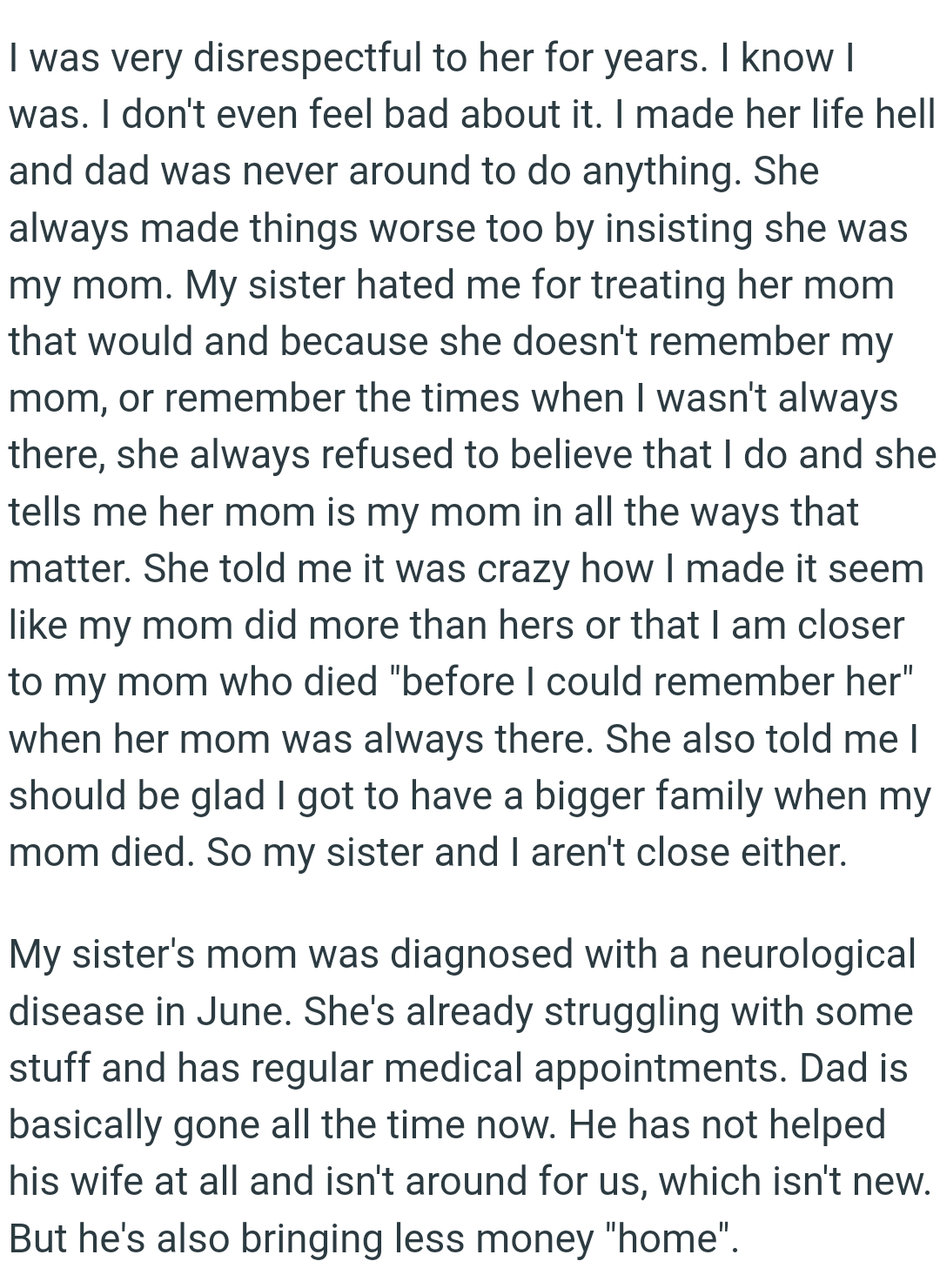 OP and his sister aren't close either