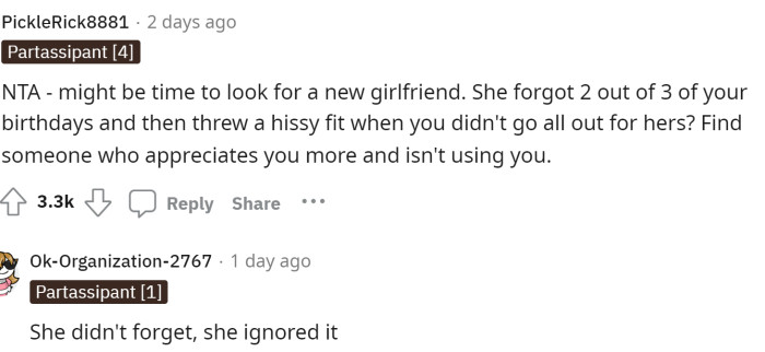 People quickly came to the comments to let him know that he might want to find another girlfriend because she doesn't seem like the type who will put him first and truly appreciate him.