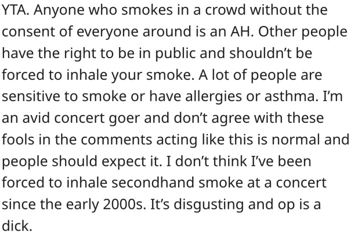 13. Nobody should smoke in public places without consent from people around.