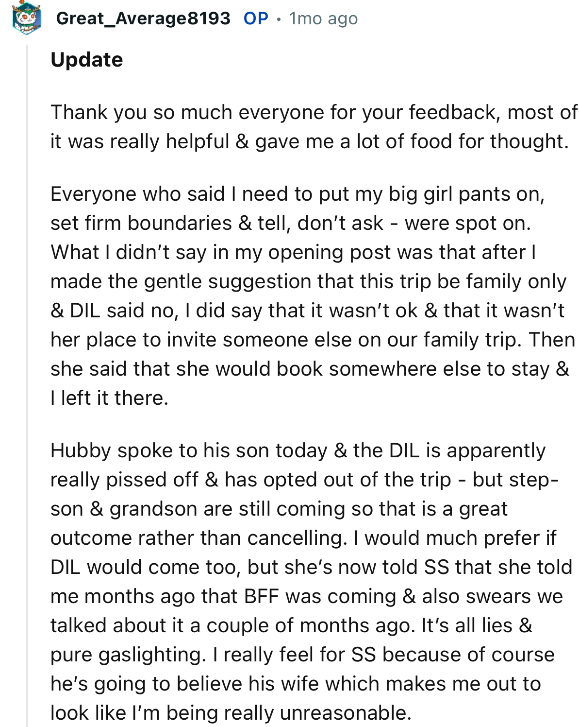 OP returned with an update