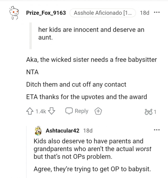 The wicked sister needs a free babysitter