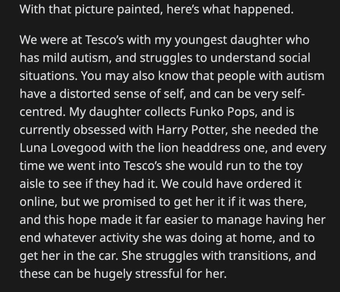Given the situation, he understood why the other parent would assume that outcome.