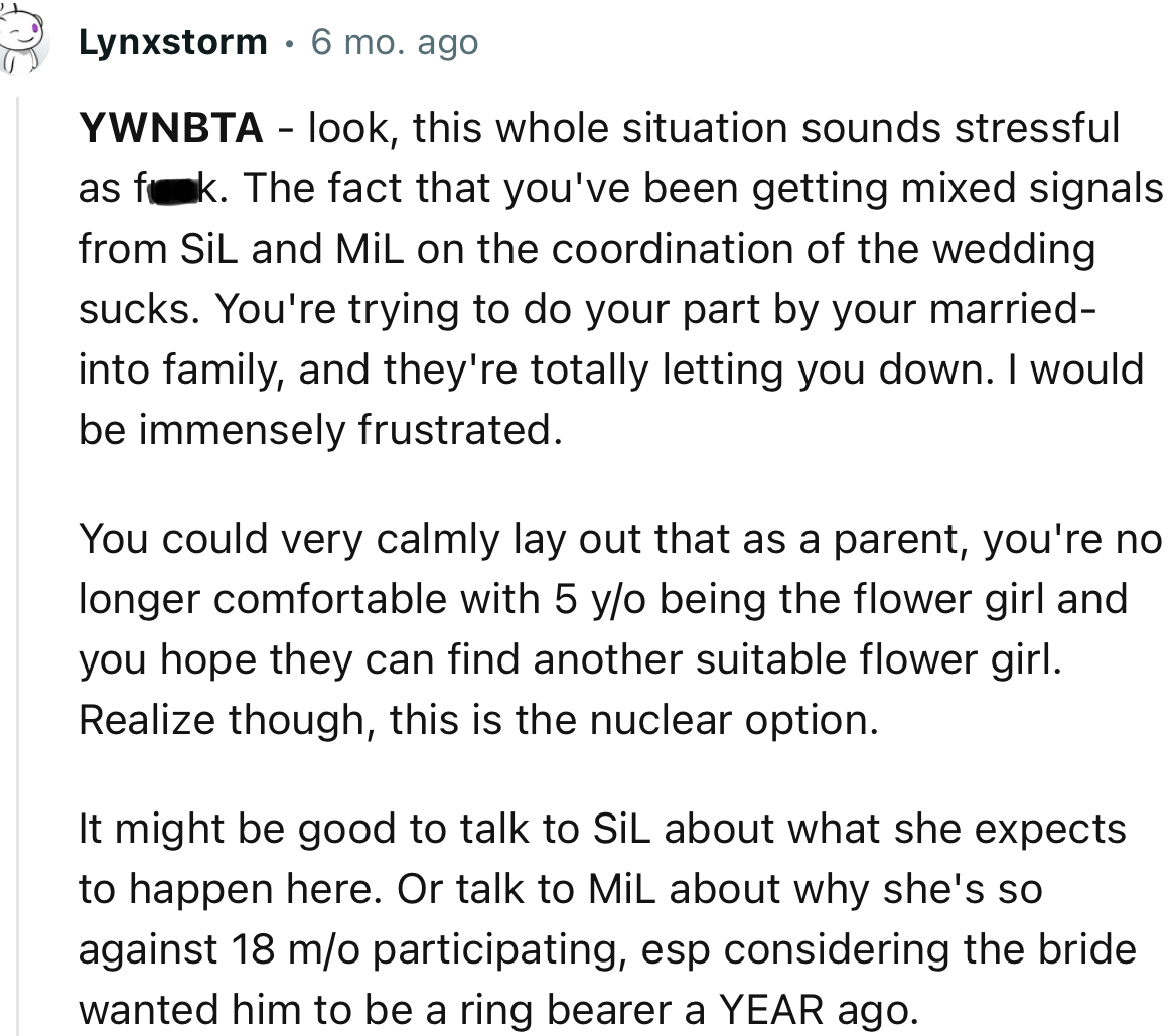 “You're trying to do your part by your married-into family, and they're totally letting you down. I would be immensely frustrated.“