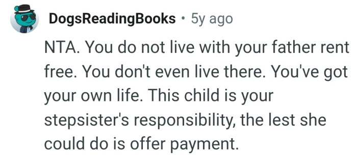 The child is the responsibility of OP's step sister