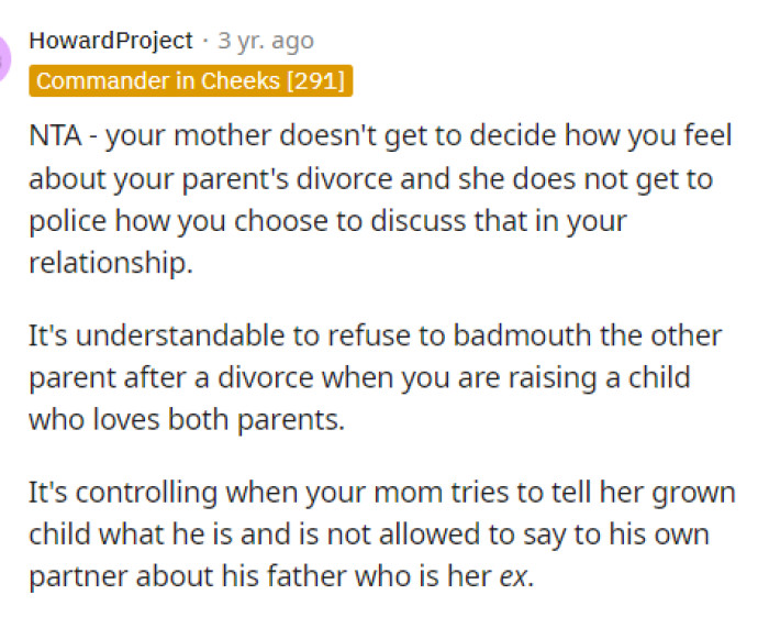 OP is their own person, and what they decide to share or not share about their life is totally up to them, not their mom.