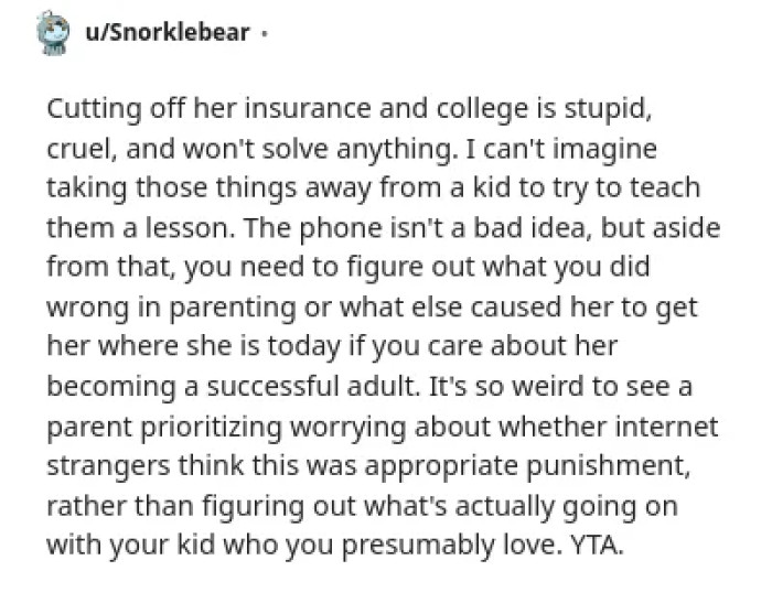 Cutting off insurance and college won't solve anything