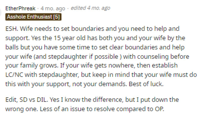 He should talk to his wife about her setting more boundaries with her daughter because she probably also doesn't know how to parent a teenager, given she hasn't been in her life.