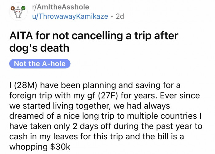 OP shared how long he had saved up for this trip.