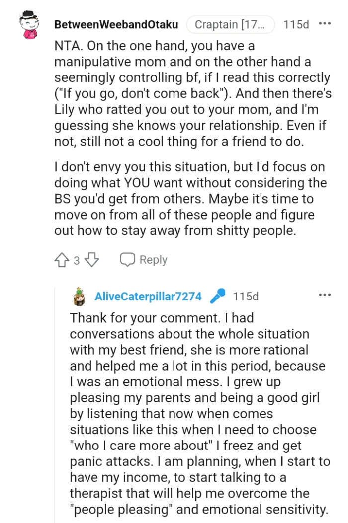 There's the family friend who ratted the OP out to the mom.