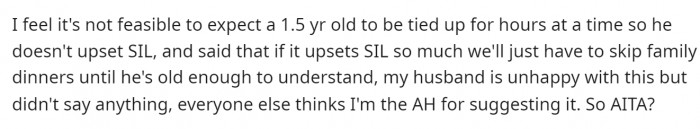 Here's where she ends off the post explaining her suggestion and the family's reaction.