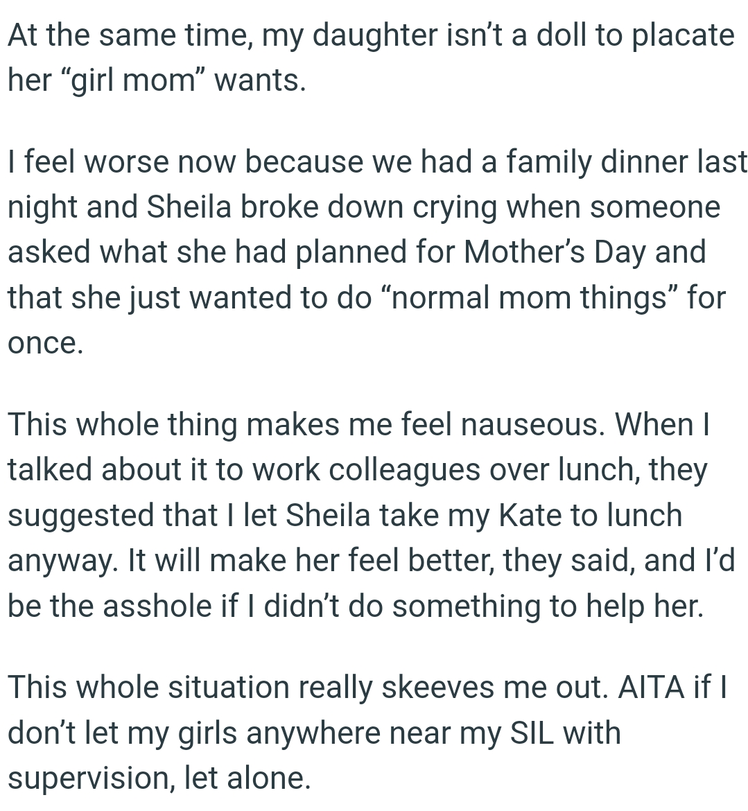 Coworkers suggested that the OP let Sheila take her Kate to lunch anyway