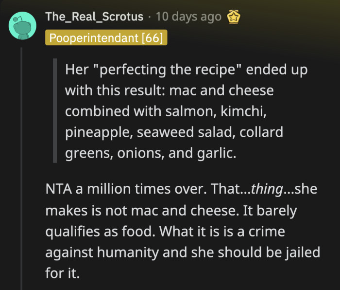 Reddit users seemed ready to go to war against the MIL's mac and cheese