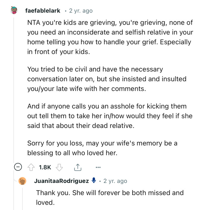 “NTA. Your Kids Are Grieving, You’re Grieving; None of You Need an Inconsiderate and Selfish Relative in Your Home.”