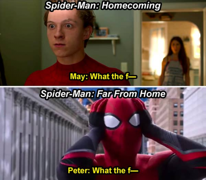31. Both 'Spider-Man: Homecoming' and 'Spider-Man: Far From Home' end with a cut off 