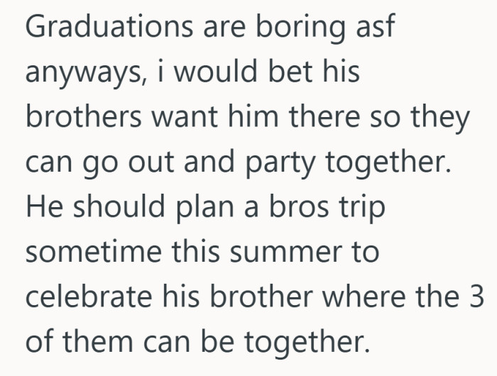 The focus shifts from the graduation itself to how they celebrate it together.