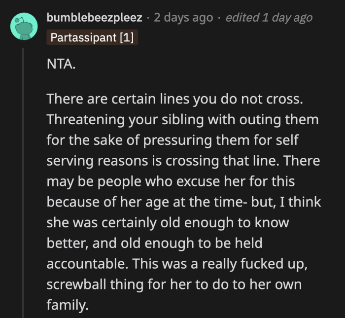 It's disgusting that despite the years that past, she has shown no remorse for what she did to OP