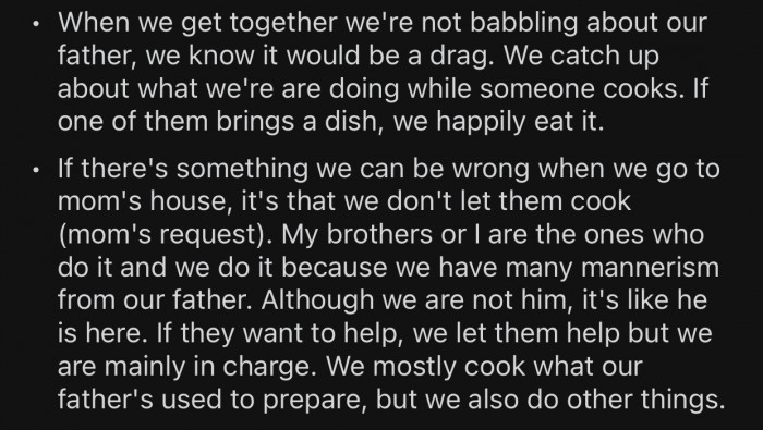 The subject of OP's dad is rarely brought up when he's together with his family.