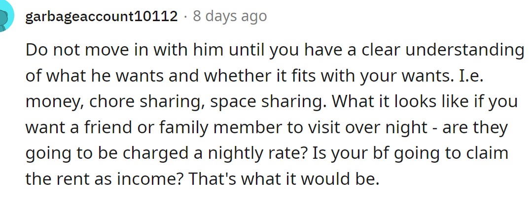 They should discuss other details also before moving in together