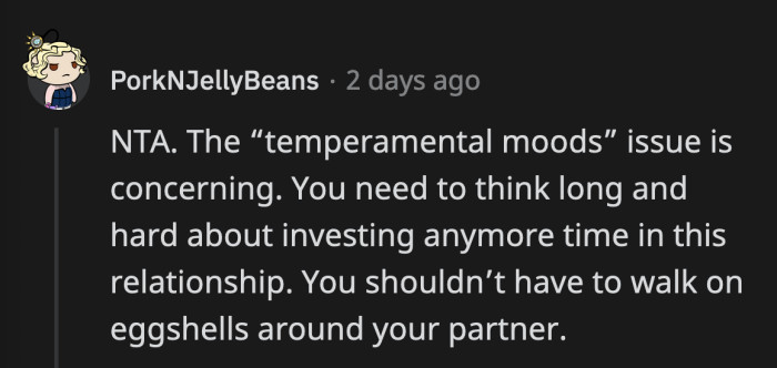 OP has more pressing matters to worry about instead of twisting herself over making sure she doesn't offend this joke of a man