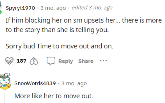 It definitely seems like OP's girlfriend should move out, as there is clearly more to the story than she is revealing.
