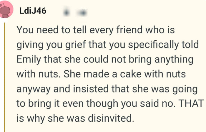 The OP needs to reveal why she was uninvited