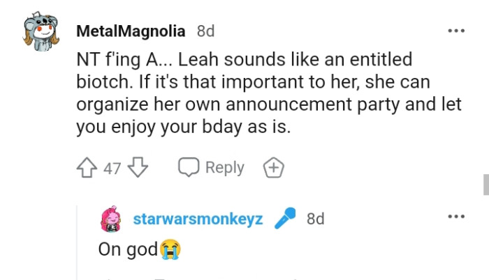 She can go organize her own party