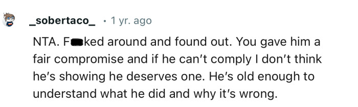 “You gave him a fair compromise and if he can’t comply, I don’t think he’s showing he deserves one.”
