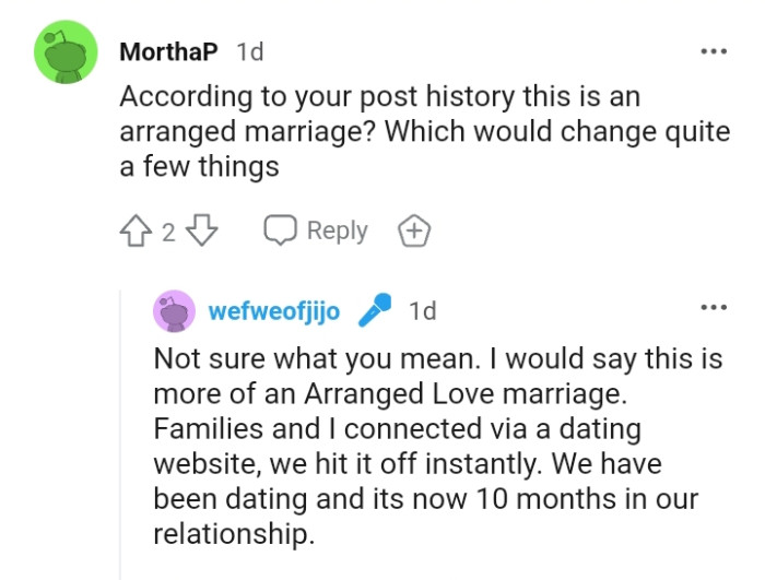 The OP calls it an arranged love marriage
