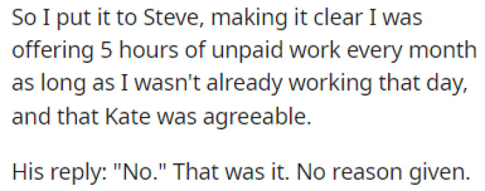 OP shared the idea with their manager Steve, who promptly declined