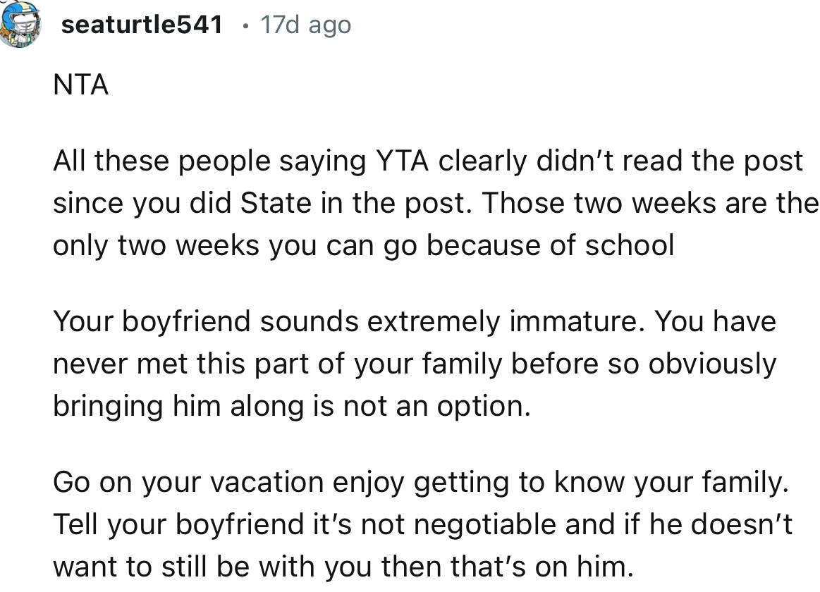 “Tell your boyfriend it’s not negotiable, and if he doesn’t want to still be with you, then that’s on him.”