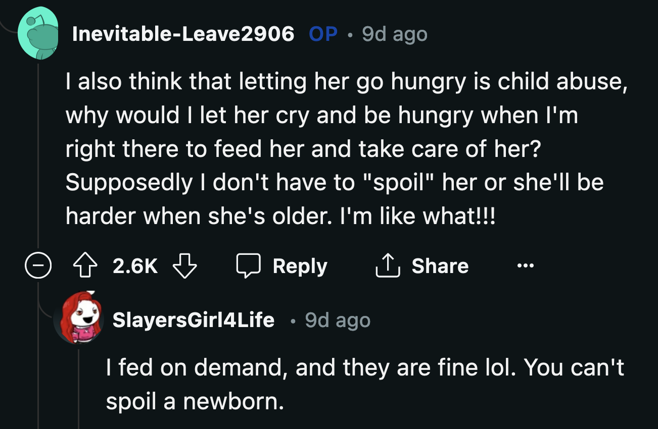 Feeding a baby when they need it is not spoiling them or setting them up to become difficult.