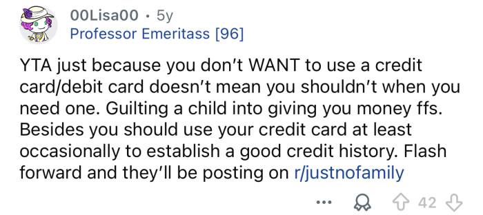 Stop guilting your child into giving you her money.